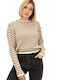 Potre Women's Long Sleeve Pullover Striped Beige