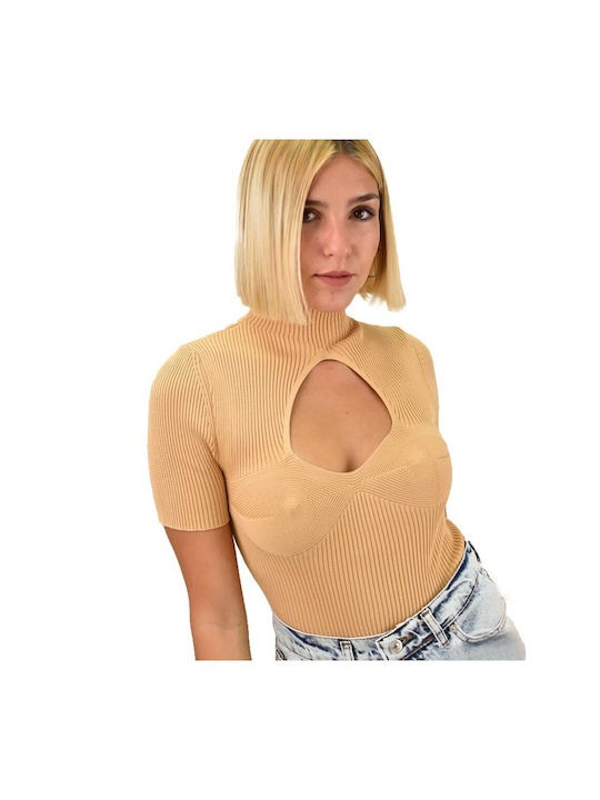 Potre Damen Bluse Kurzärmelig Beige