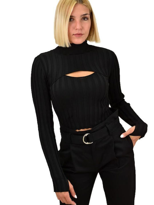 Potre Women's Long Sleeve Sweater with V Neckline Black 2Pack
