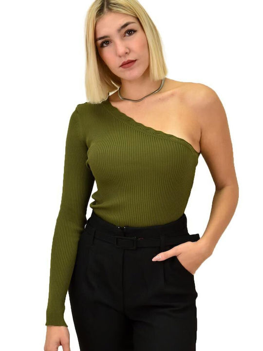 Potre Damen Bluse mit einem Schulter Khaki