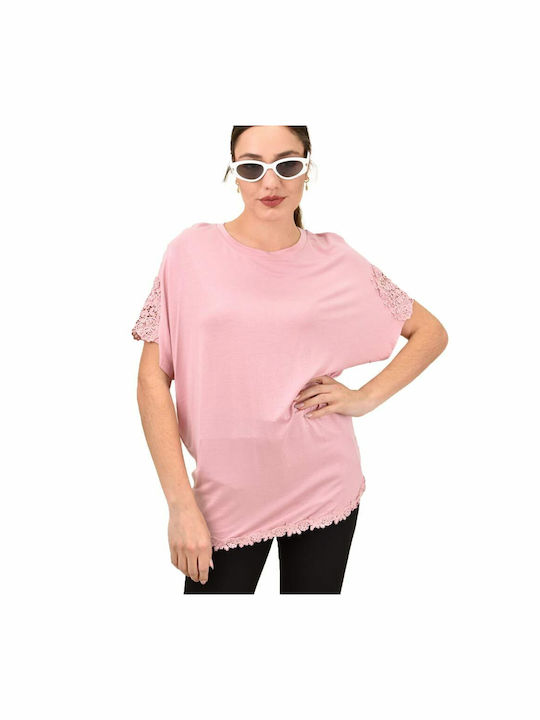 Potre Women's Summer Blouse Cotton Short Sleeve Pink