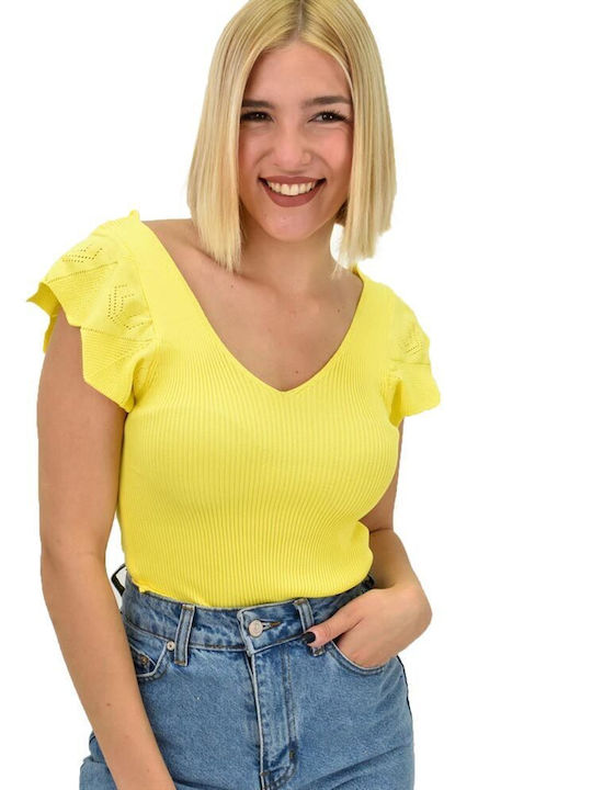 Potre Women's Summer Blouse Short Sleeve with V Neck Yellow