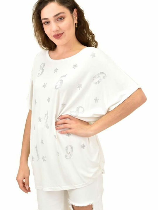 Potre Women's Summer Blouse Short Sleeve White