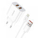 Foneng Încărcător cu 2 Porturi USB-A și Cablu Lightning Albς (EU45)
