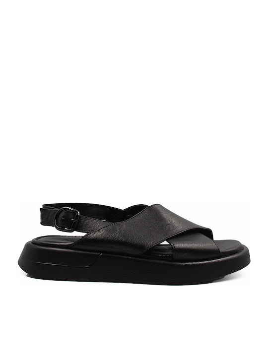 Δερμάτινα Γυναικεία Σανδάλια Flatforms Μαύρα