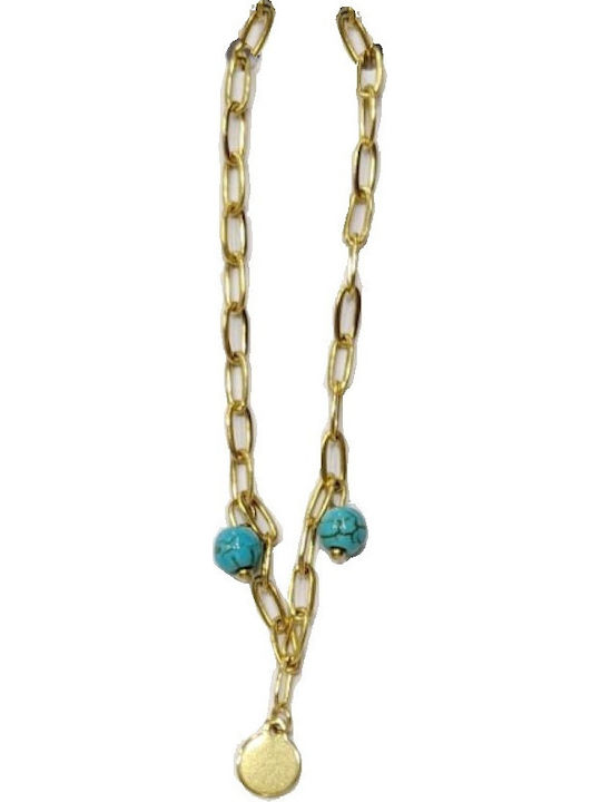 Tatu Moyo Gold Plated Steel Anklet with Turquoi...