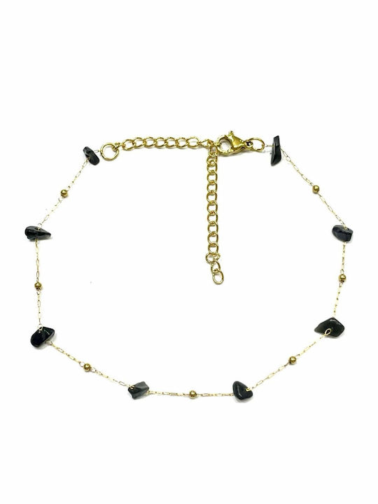 Kostibas Fashion Επιχρυσωμένη Αλυσίδα Ποδιού από Ατσάλι Μαύρο