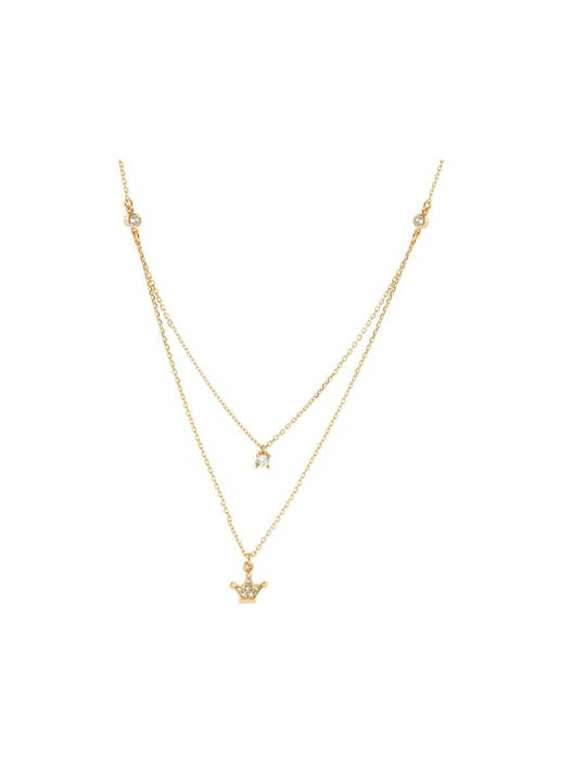 Paraxenies Halskette Doppelter mit Design Tiara aus Vergoldet Silber mit Zirkonia