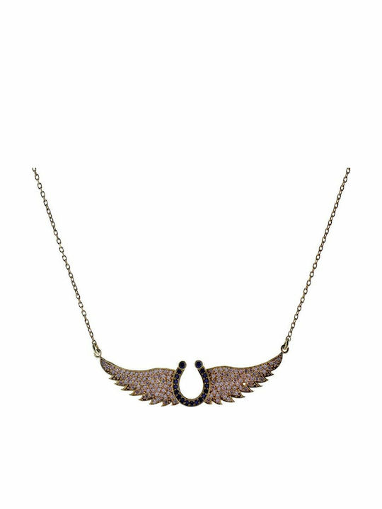 Paraxenies Necklace Angel Wings From Pink Gold Plated Silver With Black Zircon