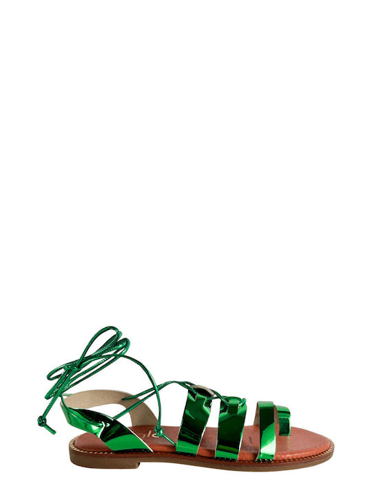 Ligglo Δερμάτινα Γυναικεία Σανδάλια Gladiator σε Πράσινο Χρώμα