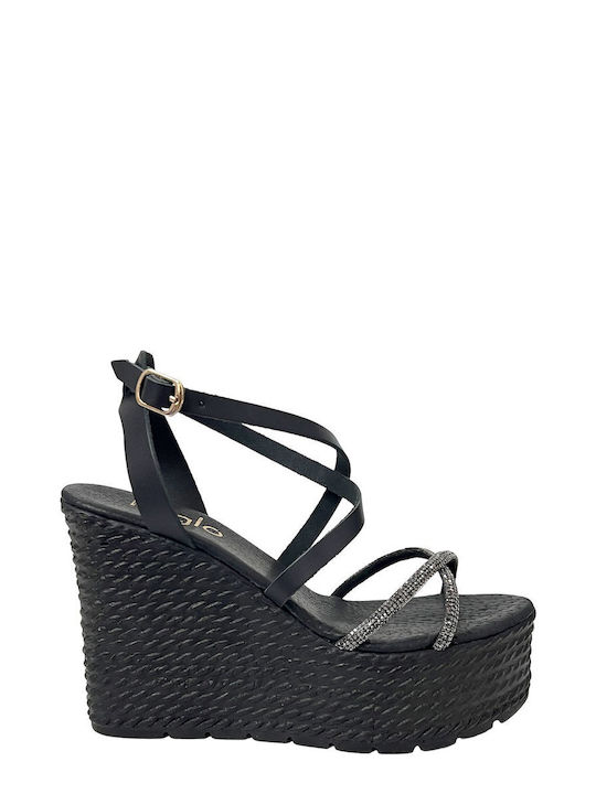 Ligglo Women's Fabric Ankle Strap Platforms Black -BLACK