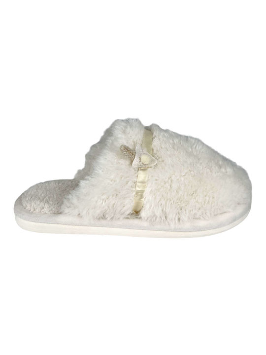 Ligglo Χειμερινές Γυναικείες Παντόφλες με γούνα σε Λευκό Χρώμα