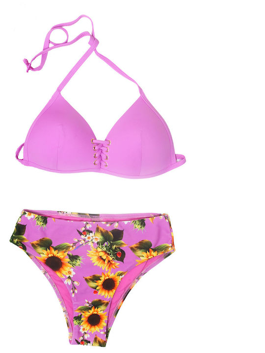 Ligglo Bikini Set Triangle Top & High Waisted Bottom Purple Floral -PURPLE