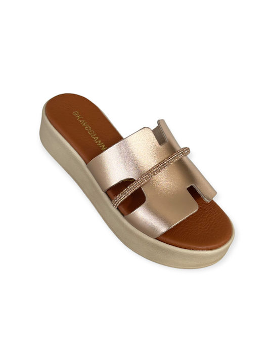 Gkavogiannis Sandals Leder Damen Flache Sandalen Flatforms in Gold Farbe