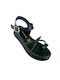 Gkavogiannis Sandals Flatforms Handmade Leather Women's Sandals with Strass Black