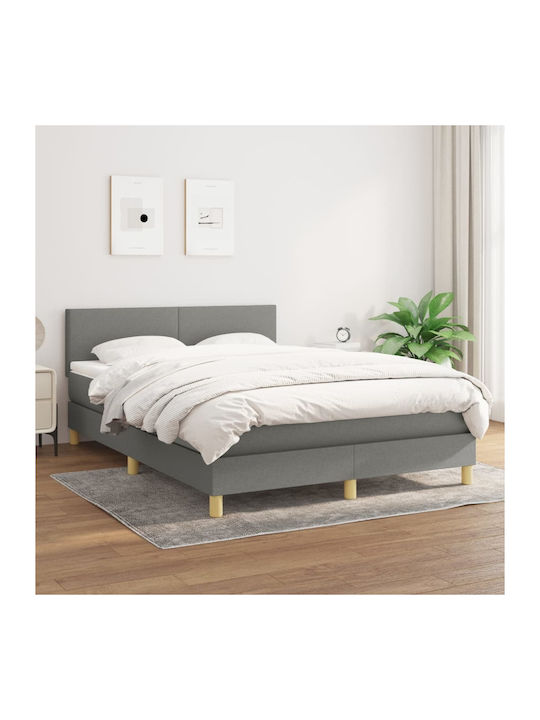 Double Fabric Upholstered Bed in Gray with Slats & Mattress 140x190cm