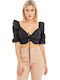 Γυναικείο Crop Top με Μανίκι 3/4 Καλοκαιρινό Μαύρο