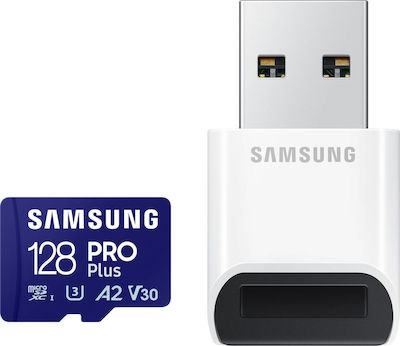 Samsung Pro Plus (2023) microSDXC 128GB Class 10 U3 V30 A2 UHS-I with USB Reader