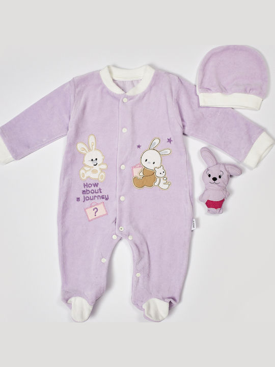 Evita Set Body pentru Bebeluși Mânecă lungă cu Accesoriu Lila 3buc