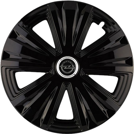 Jestic Auto Radkappen Set mit Marke Opel 4Stück 15" Schwarz/Schwarz