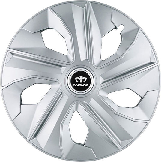 Jestic Car Hubcap Set with Daewoo Emblem 15" 4pcs Silver