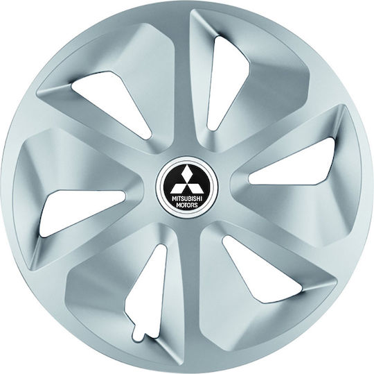 Jestic Car Hubcap Set with Mitsubishi Emblem 15" 4pcs Silver