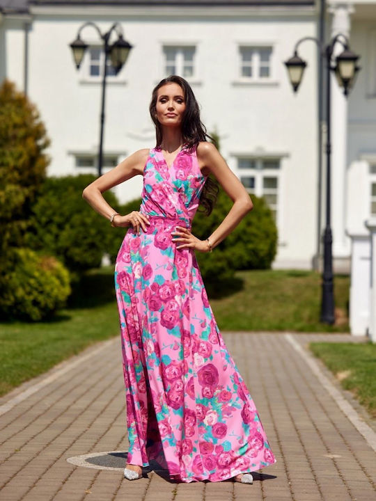 Roco Fashion Καλοκαιρινό Maxi Φόρεμα για Γάμο / Βάπτιση Ροζ