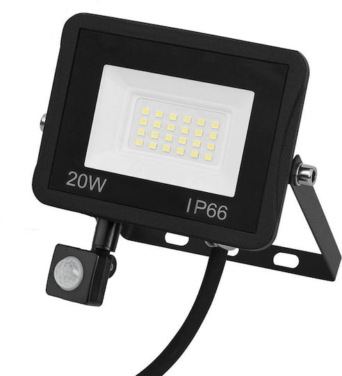 Aigostar Στεγανός Προβολέας LED 20W Ψυχρό Λευκό με Αισθητήρα Κίνησης και Φωτοκύτταρο IP66