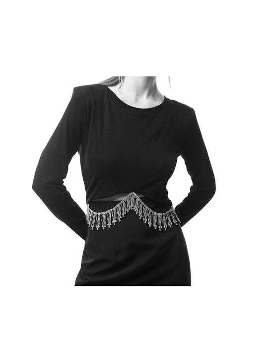 BSB pentru Femei Crop Top cu Mâneci Lungi Negru