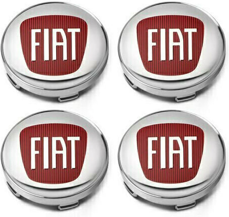 Radnabenkappen Fiat mit Innendurchmesser 56mm Rot/Chrom 4Stück