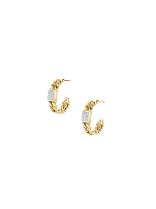 Luca Barra Earrings Hoops made of Steel Gold Plated with Stones