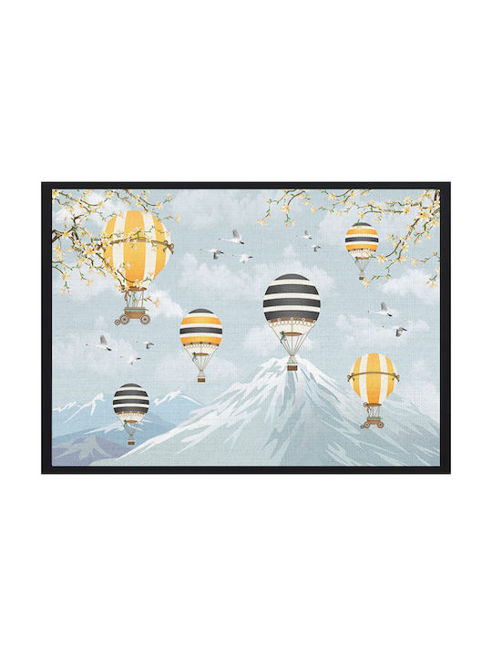 Walls Kids Wall Art Mountains Hot Air Balloons with Black Frame on Canvas 20x15cm