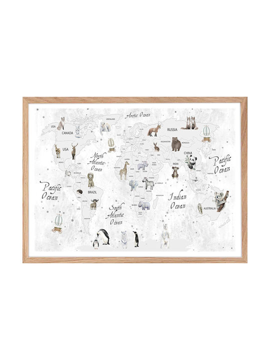 Walls Kids Wall Art Gray Map Animals Wooden 20x...