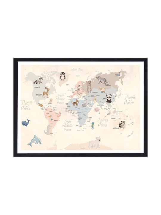Walls Kids Wall Art Colorful Map Animals with B...