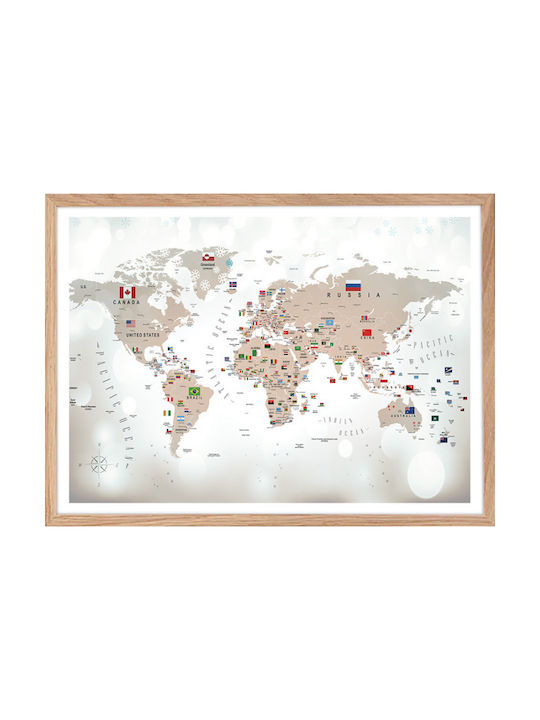 Walls Kids Wall Art World Map Flags Wooden 70x50cm