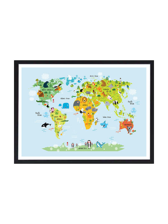 Walls Kids Wall Art Framed World Map with Anima...