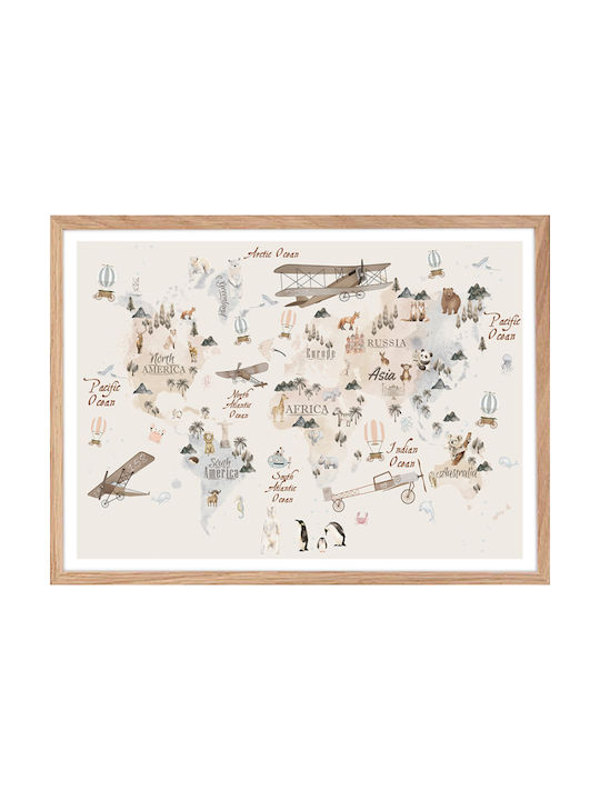 Walls Kids Wall Art Map Animals Airplanes Woode...