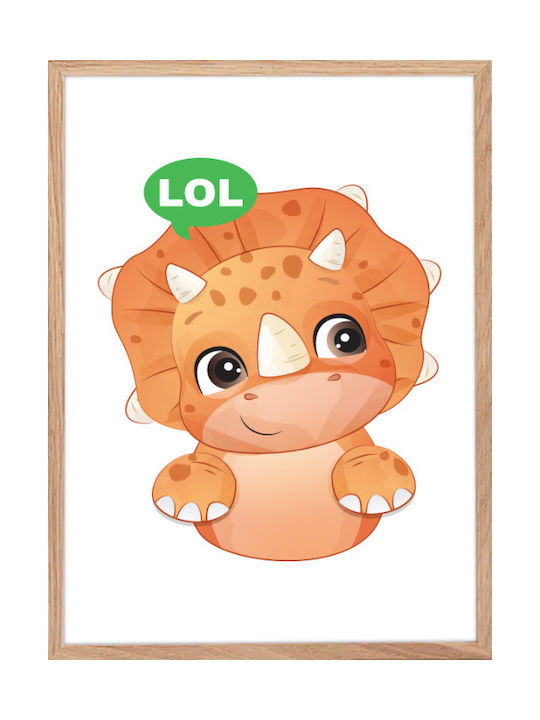 Walls Kids Wall Art Orange Dinosaur Wooden Framed 15x20cm