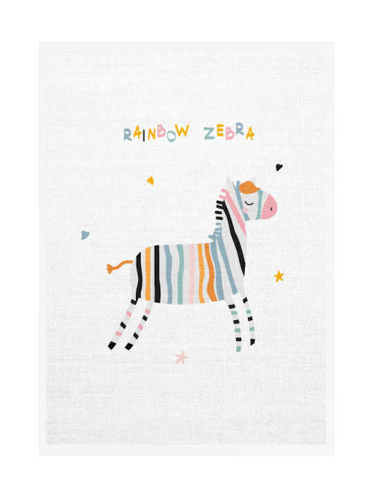 Walls Kids Wall Art Rainbow Zebra with White Frame on Canvas 70x100cm
