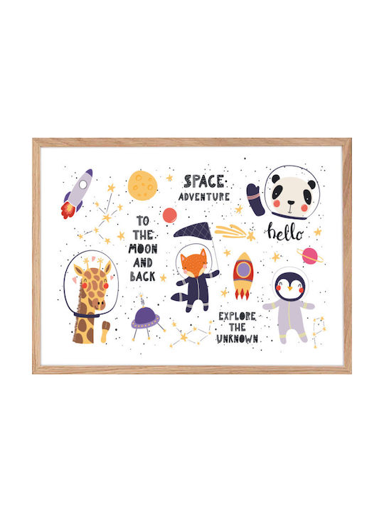 Walls Kids Wall Art Animals in Space Wooden Frame 30x20cm
