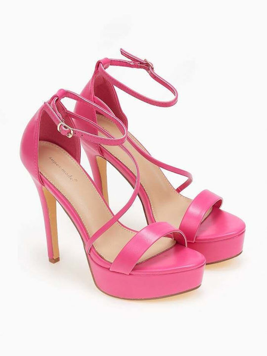 Issue Fashion Platform Women's Sandals with Ankle Strap Fuchsia with Chunky High Heel 0585/8005358