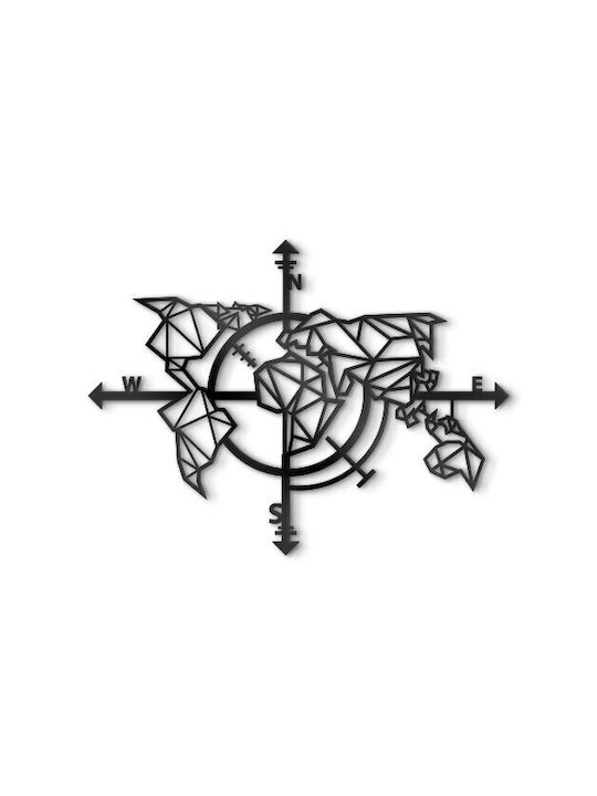 Walls 3D Wall Decor Silhouette World Map Compass Made of Wood 80x60cm