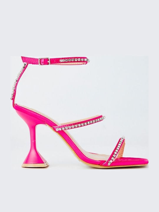 Stoff Sandalen mit Strass Fuchsie