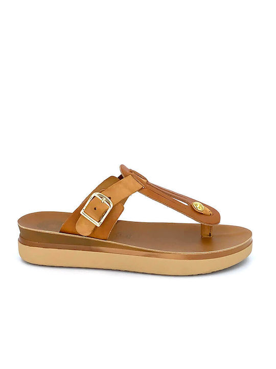 Ateneo Leder Damen Flache Sandalen in Tabac Braun Farbe