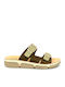 Leather Women's Flat Sandals in Khaki Color