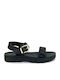 Leather Women's Flat Sandals in Black Color