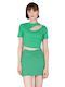 24 Colours pentru Femei de Vară Crop Top cu Mâneci Scurte Verde