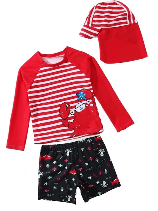 Babykids Costum de baie pentru copii Set cu pălărie Roșu