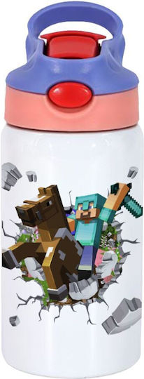 Koupakoupa Stainless Steel Kids Water Bottle Minecraft with Straw Multicolour 350ml