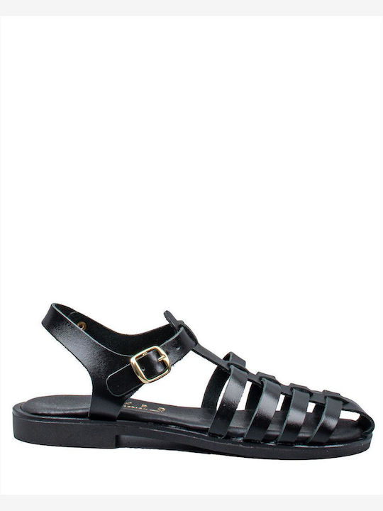 Zakro Collection Leder Damen Flache Sandalen in Schwarz Farbe